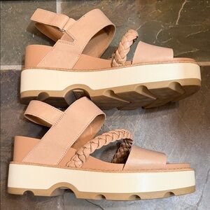 Sorel Tan and Cream Platform Joanie platform sandals